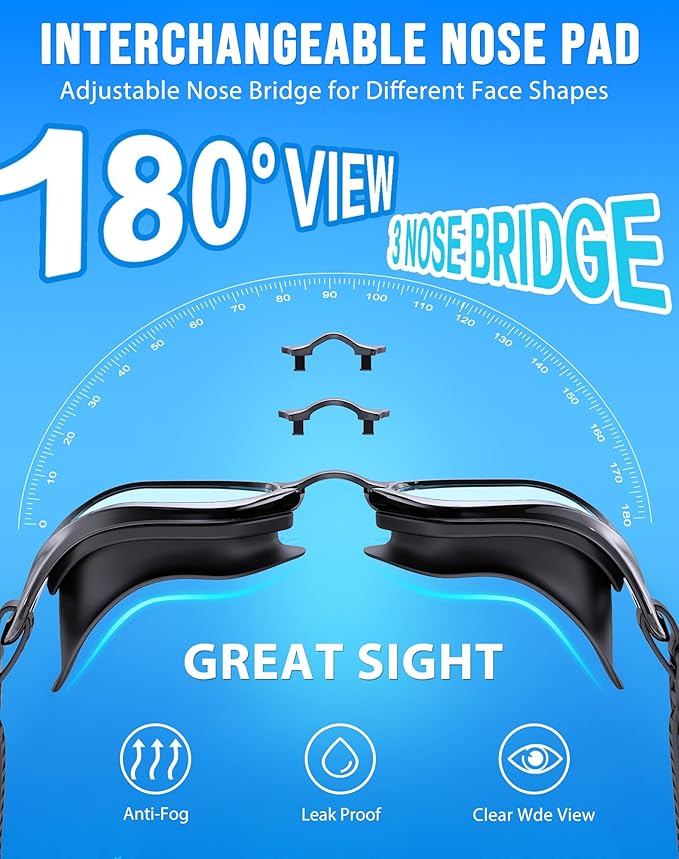 Swim Goggles, Unisex Adult Swimming Goggles Anti Fog Anti UV No Leakage Wide View for Men Women Youth