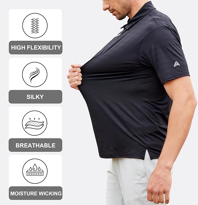 Esabel.C Jacquard Golf Shirts for Men Moisture Wicking Short Sleeve Performance Dry Fit Active Mens Polo Shirts