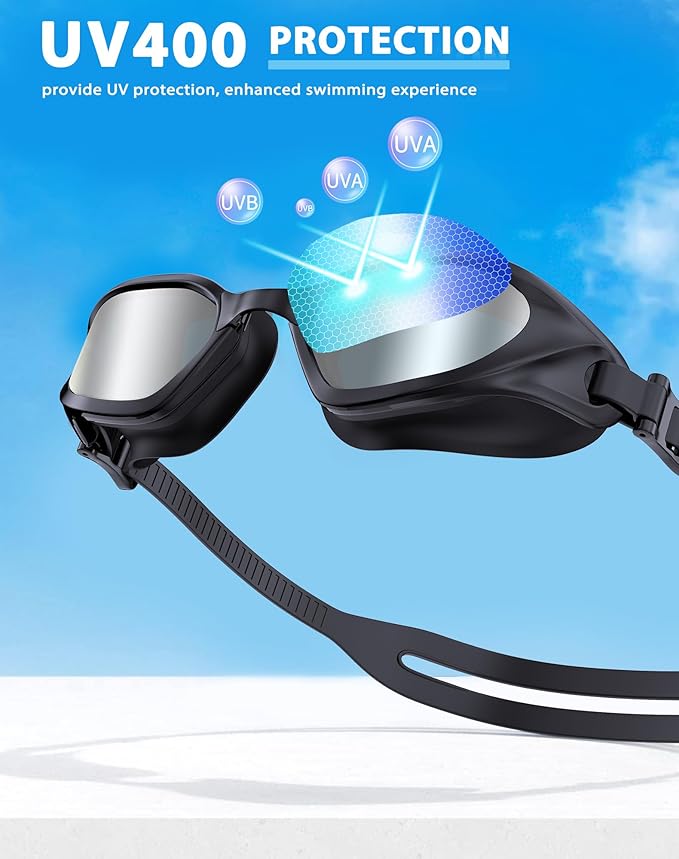 Swim Goggles, Unisex Adult Swimming Goggles Anti Fog Anti UV No Leakage Wide View for Men Women Youth