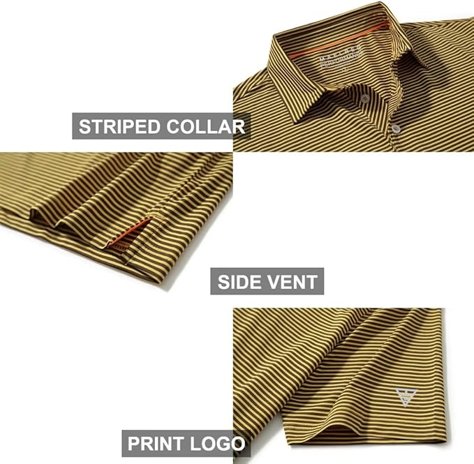 Men's Golf Polo Shirts Short Sleeve Striped Performance Moisture Wicking Dry Fit Golf Shirts for Men