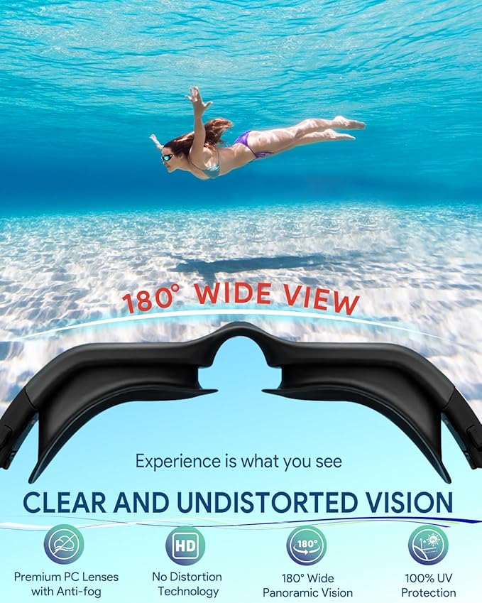 Swim Goggles, Polarized Adult Swimming Goggles Bungee Strap No Hair Pulling Anti-fog Pool Goggles for Men Women