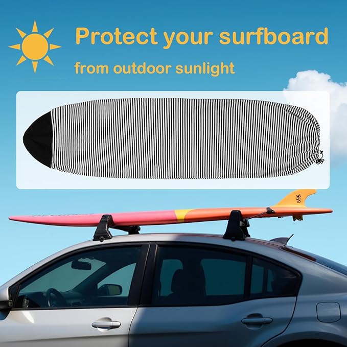 Surf Sock, Surfboard Sock Cover for Longboard Paddleboard Surf Board Sup Paddle Board, 6-8 FT Foot Quick Dry Stretch Surfboard Bag Sleeve with Drawstring Closure