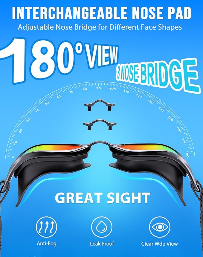 Swim Goggles, Unisex Adult Swimming Goggles Anti Fog Anti UV No Leakage Wide View for Men Women Youth