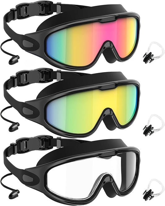 NSSIW Goggles Swimming Adult Swim-Goggles: Wide View with UV400 Protection Anti Fog No Leak for Men and Women 3 Pack