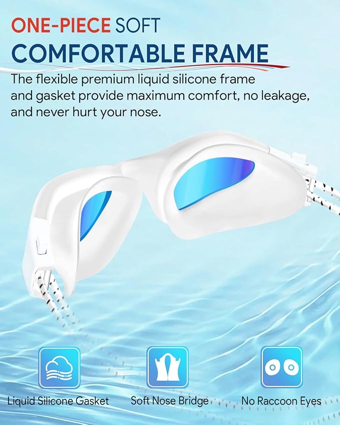 Swim Goggles, Polarized Adult Swimming Goggles Bungee Strap No Hair Pulling Anti-fog Pool Goggles for Men Women