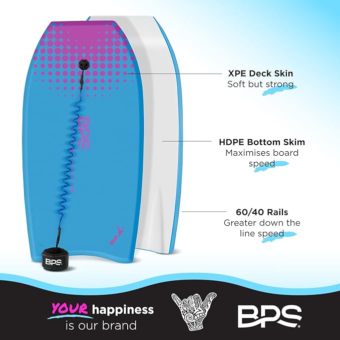 BPS 'Storm' Bodyboard with Premium Coiled Leash - Lightweight with EPS Core, Durable for All Wave Conditions