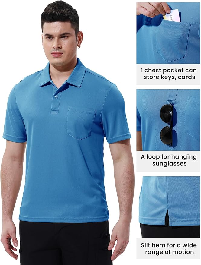 TBMPOY Men's Polo Shirts with Pocket Short Sleeve Quick Dry Casual Sports Outdoor Golf Shirt