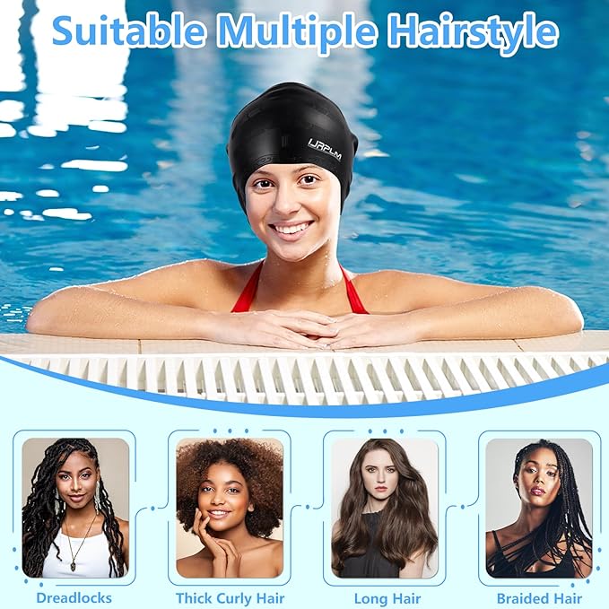 Swim Cap Long Hair,Silicone Swimming Caps with 3D Ear Cover,Waterproof Adult Swim Hats Bathing Caps for Women Men,Keep Your Hair Dry