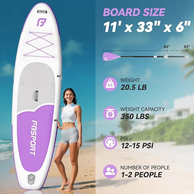 FBSPORT 11FT Premium Inflatable Stand Up Paddle Board with Electric Pump, Yoga Board with SUP Accessories & Carry Bag | Wide Stance, Surf Control, Non-Slip Deck, Leash and Paddle for Youth & Adult