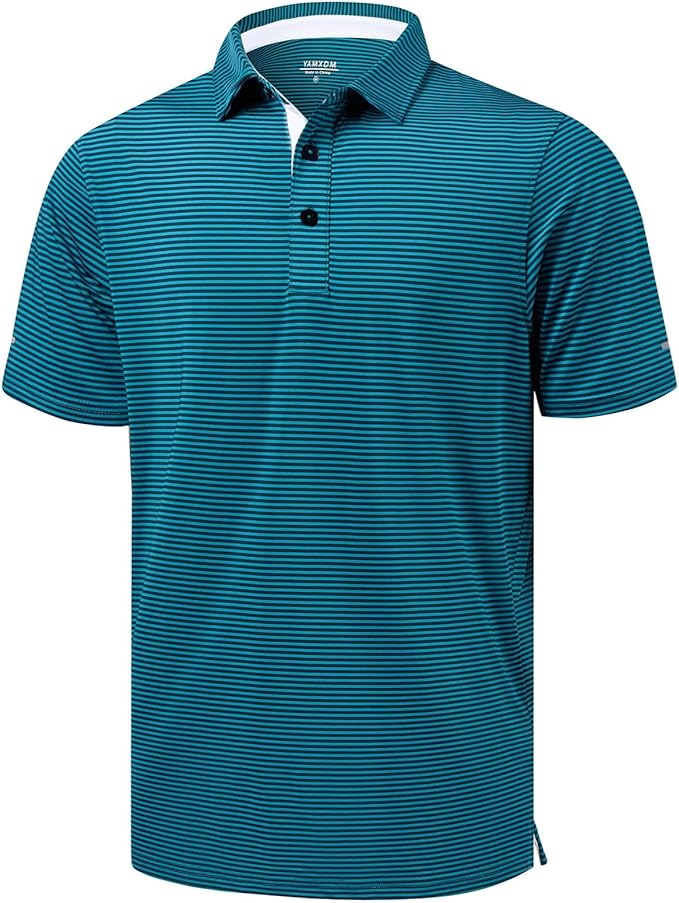 Golf Shirts for Men - Moisture Wicking Short Sleeve Performance Sport Casual Striped Collared Mens Polo Shirt