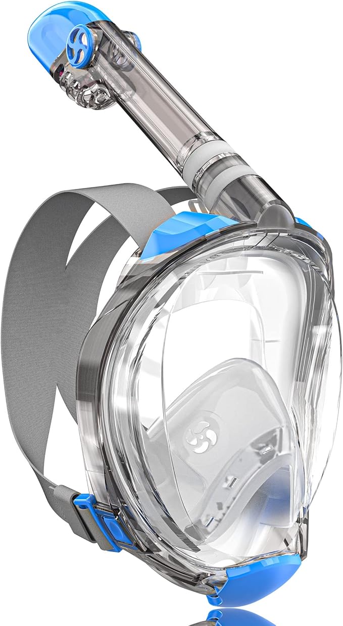 QingSong Full Face Snorkel Mask for Adults, Snorkeling Gear with Camera Mount, 180 Degree Panoramic View Snorkel Set Anti-Fog Anti-Leak