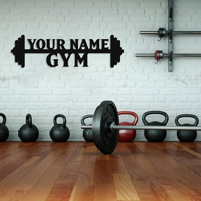 Personalized Home Gym LED Tin Metal Sign Multiple Sizes, Gym Wall Decor, Exercise Workout Room Decor Fitness Center, Motivational Inspirational Hanging Art Plaque (02 W/o Lights)