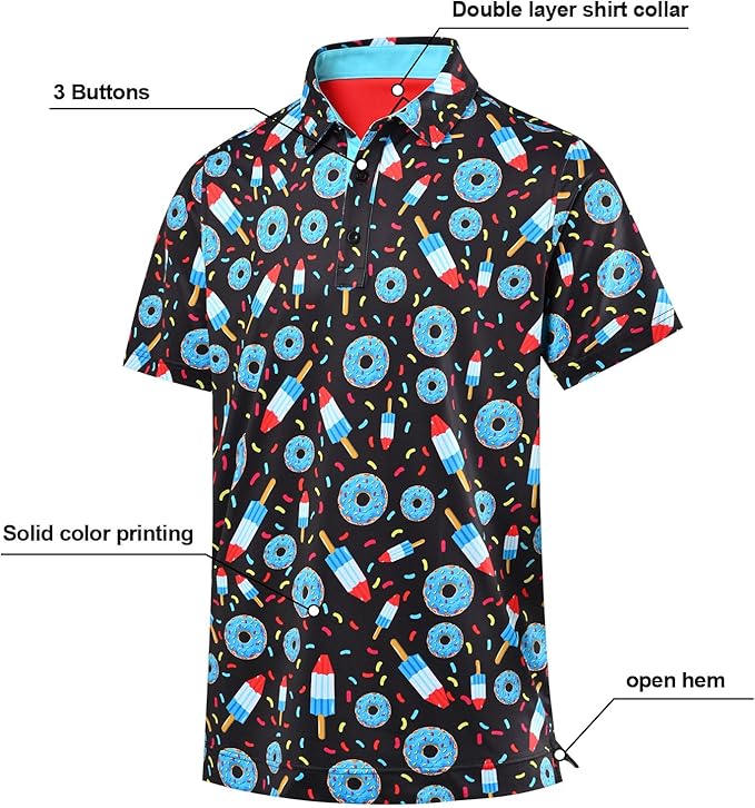 DEOLAX Mens Polo Shirts Fashion Print Mens Golf Shirt Dry Fit Mens Golf Polo Short Sleeve Quick Dry Funny Golf Shirt for Men