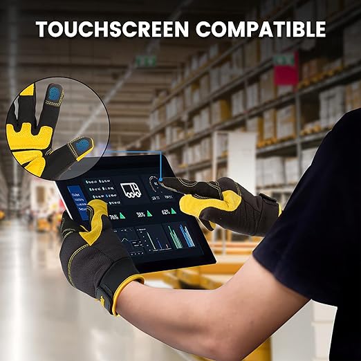 JUMPHIGH Safety Work Gloves, Men's Utility Mechanic Working Gloves for All Purpose, Touchscreen Compatible, Flexible Breathable Fit, Knuckles & Palm