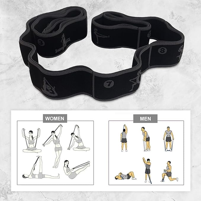Elastic Yoga Strap with 11 Loops – Premium Stretch Band for Flexibility, Physical Therapy, Pilates, Leg & Full-Body Exercises – Non-Slip Fabric Resistance Band for Mobility & Strength Training
