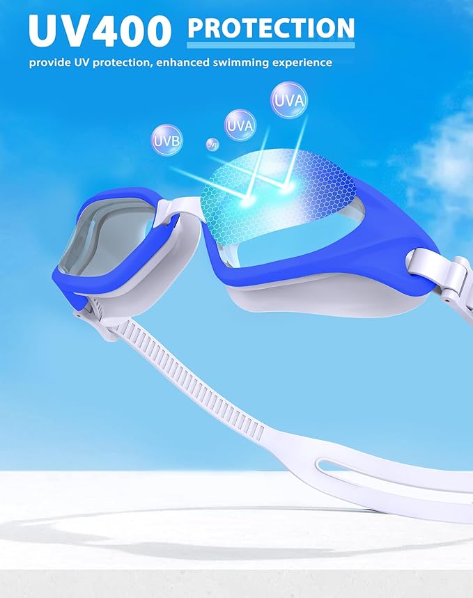 Swim Goggles, Unisex Adult Swimming Goggles Anti Fog Anti UV No Leakage Wide View for Men Women Youth