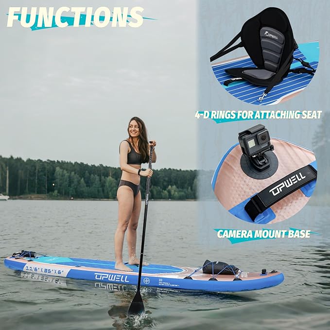 UPWELL 10'6"/11'/11'6" Inflatable Paddle Board, Stand Up Paddlboard for Youth & Adults, Stable Design, Premium SUP Accessories, Backpack, Leash, Hand Pump, Fins