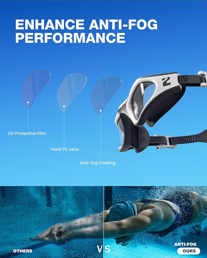 ZIONOR G1 Lite Swim Goggles with Swim Cap Comfortable Anti-fog Swimming Goggles Cap Set for Adult Men Women