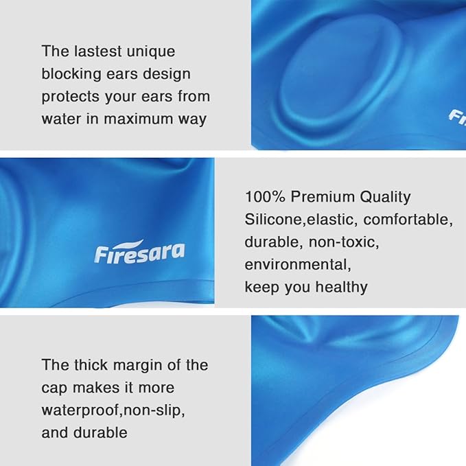 Firesara Swim Cap, Original Updated Swimming Cap 3D Ergonomic Design Comfortable Durable Ear Protection for Women Kids Men Adults Boys Girls for Long or Short Hair with Nose Clip and Ear Plugs