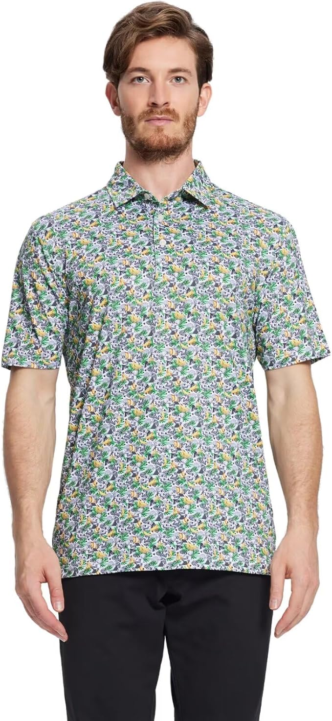 Men's Golf Polo Shirts Short Sleeve Striped Performance Moisture Wicking Dry Fit Golf Shirts for Men