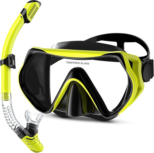 Snorkeling Gear, Dry Snorkel Set180° Panoramic Wide View,Anti-Fog Scuba Diving Mask, Professional Snorkeling Gear for Free Breathing, Swimming, Diving