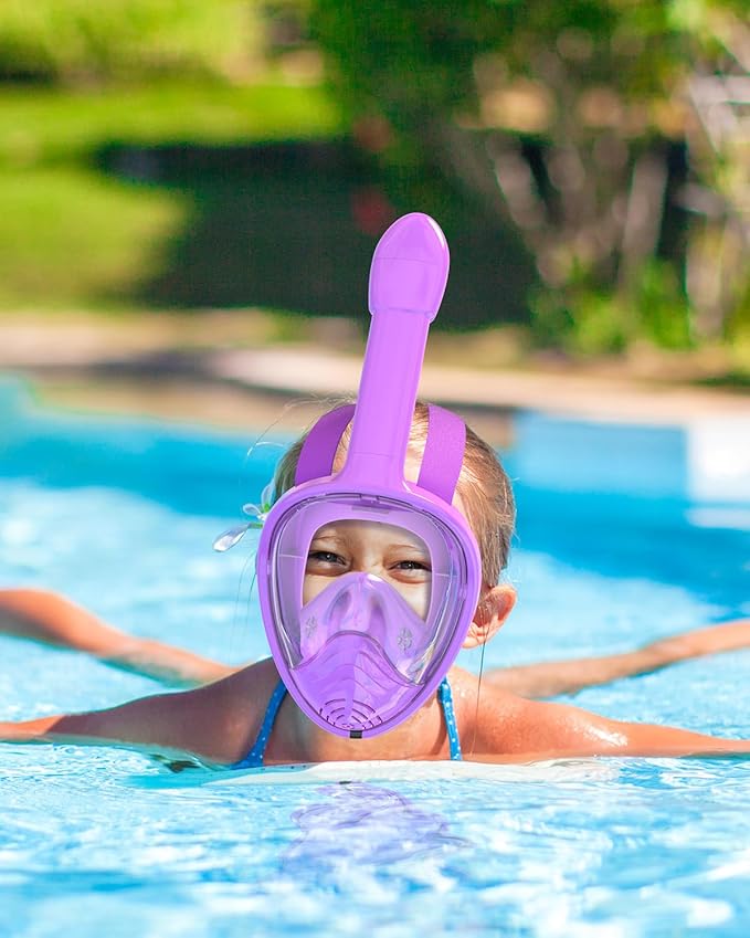 QingSong Kids Snorkel Mask Full Face, Snorkeling Set with Camera Mount, Foldable 180 Degree Panoramic View Snorkeling Gear Anti-Fog Anti-Leak