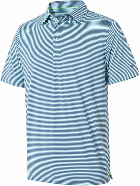 Mens Golf Shirt Moisture Wicking Dry Fit Performance Sport Short Sleeve Striped Golf Polo Shirts for Men