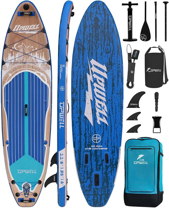 UPWELL 10'6"/11'/11'6" Inflatable Paddle Board, Stand Up Paddlboard for Youth & Adults, Stable Design, Premium SUP Accessories, Backpack, Leash, Hand Pump, Fins
