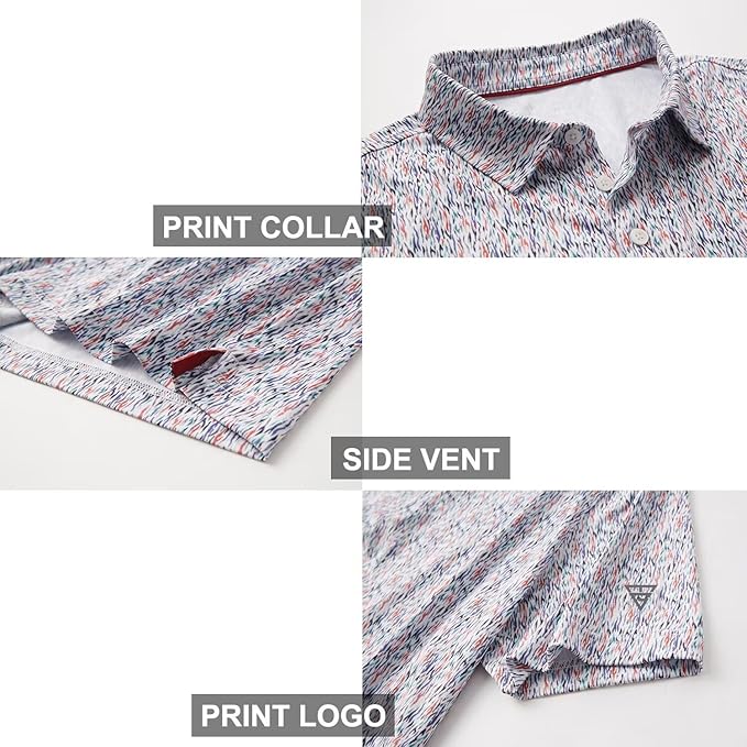 Men's Golf Polo Shirts Short Sleeve Striped Performance Moisture Wicking Dry Fit Golf Shirts for Men