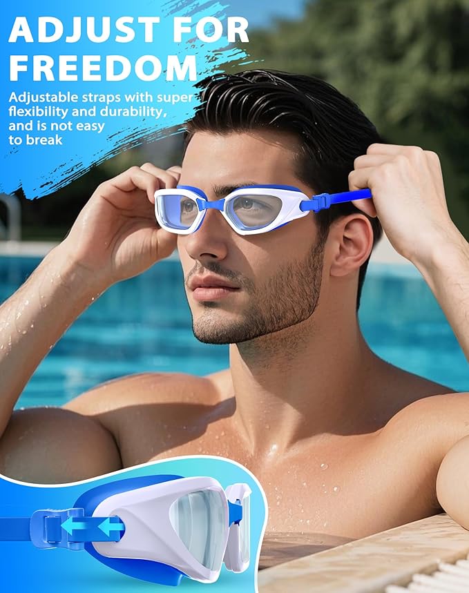 Swim Goggles, Unisex Adult Swimming Goggles Anti Fog Anti UV No Leakage Wide View for Men Women Youth