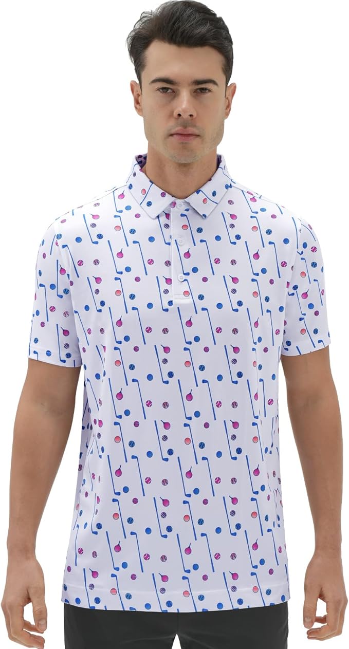 DEOLAX Mens Polo Shirts Fashion Print Mens Golf Shirt Dry Fit Mens Golf Polo Short Sleeve Quick Dry Funny Golf Shirt for Men