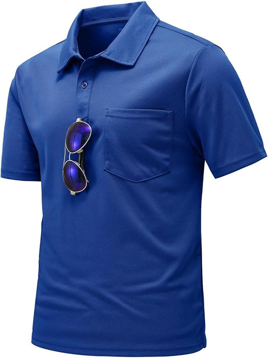 TBMPOY Men's Polo Shirts with Pocket Short Sleeve Quick Dry Casual Sports Outdoor Golf Shirt