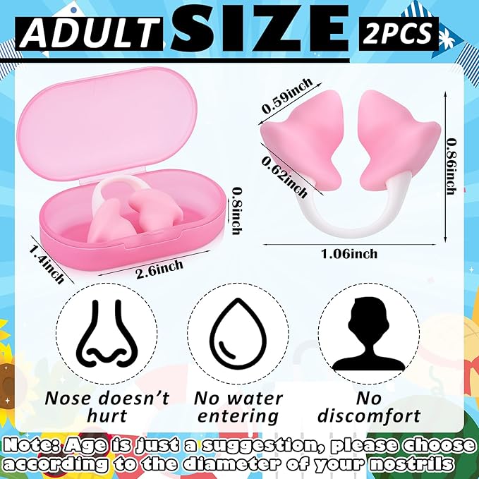 Soulchen 2 Pcs Swimming Nose Plugs Silicone Waterproof Painless Swim Nose Clip with Storage Box for Adults Kids Men Women Beginners