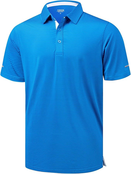 Golf Shirts for Men - Moisture Wicking Short Sleeve Performance Sport Casual Striped Collared Mens Polo Shirt