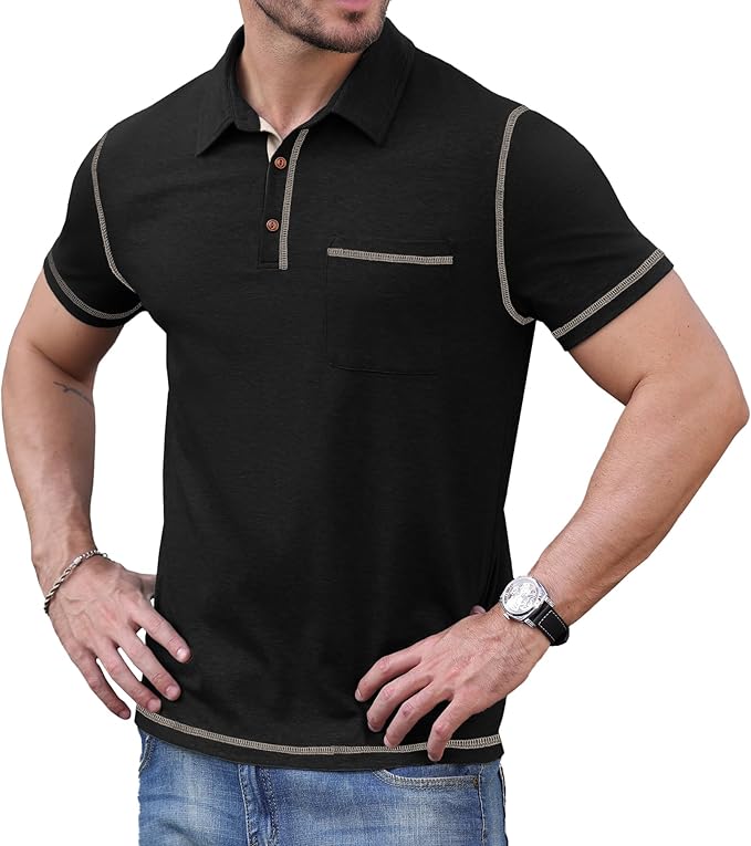 Sailwind Men's Short Sleeve Polo Shirts Casual Summer Classic Collared Golf Shirt with Pocket