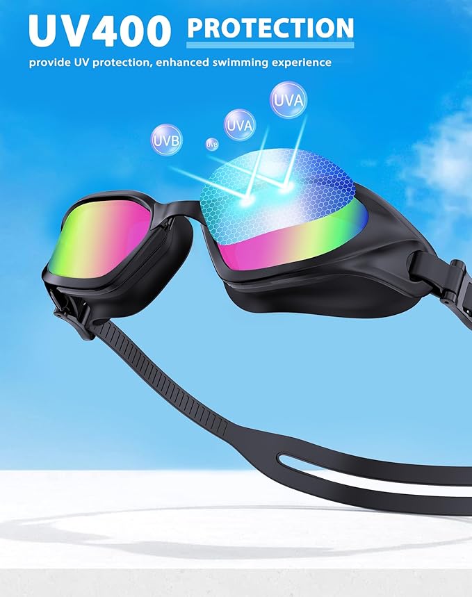 Swim Goggles, Unisex Adult Swimming Goggles Anti Fog Anti UV No Leakage Wide View for Men Women Youth