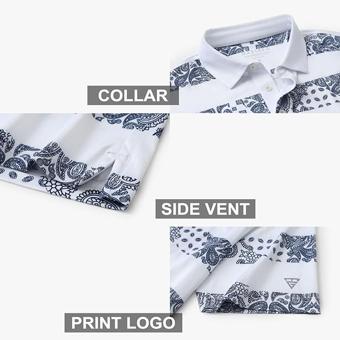 Men's Golf Polo Shirts Short Sleeve Striped Performance Moisture Wicking Dry Fit Golf Shirts for Men