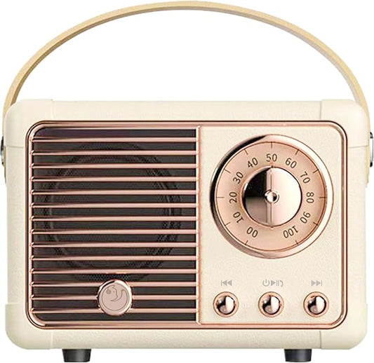 Retro Bluetooth Speaker,Wireless Vintage Small Speaker with Stereo Sound,Hands-free Call,400mA Battery,TF Card, Aux Line,Water-Proof For iOS Android Smartphone Home Office Gift Ideas White