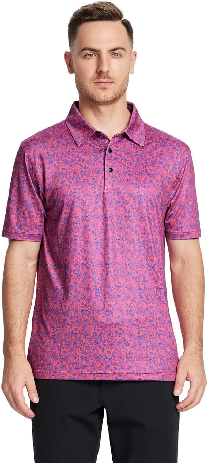 Men's Golf Polo Shirts Short Sleeve Striped Performance Moisture Wicking Dry Fit Golf Shirts for Men