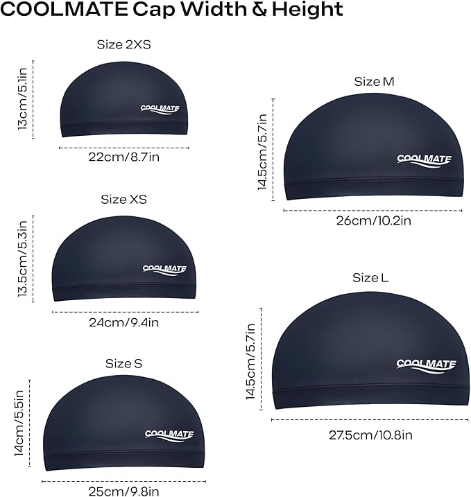 COOLMATE Fabric Swim Cap for Adult Women Men Kid 3 4 6 8 14 16, Silicone Water Resistant Layer, Cloth Swim Cap Gifts for Swimmers, Lightweight for Pool, Lap Swimming (1 pc)