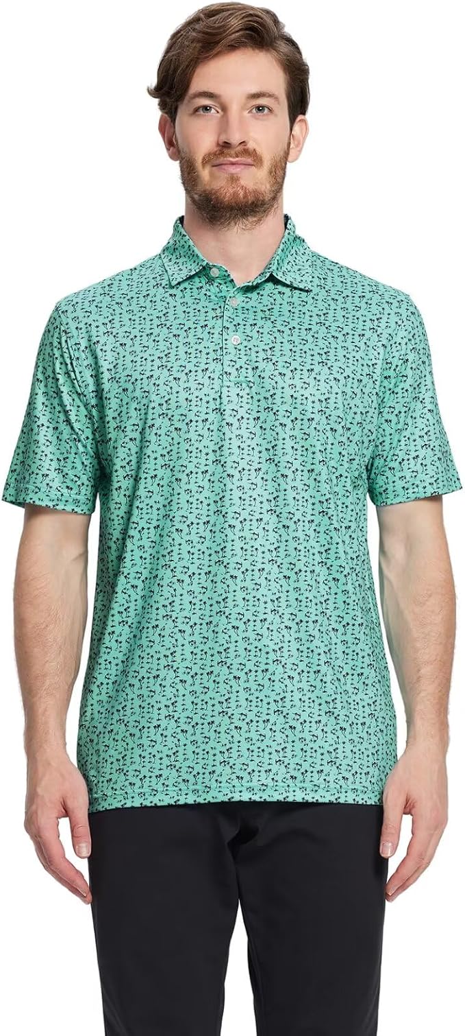 Men's Golf Polo Shirts Short Sleeve Striped Performance Moisture Wicking Dry Fit Golf Shirts for Men