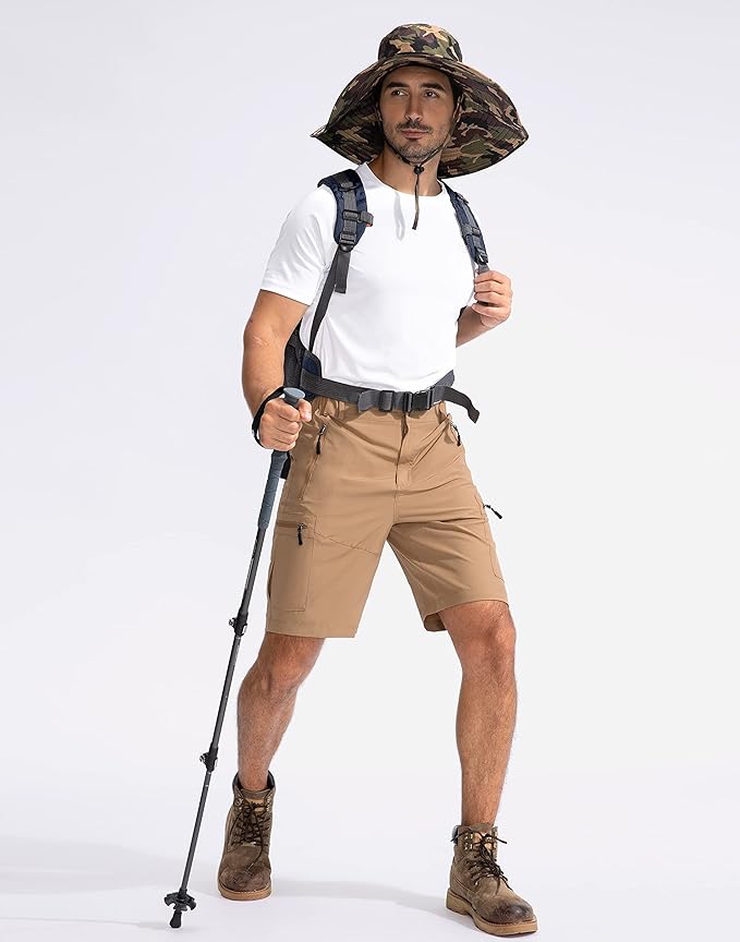 Pudolla Men's Hiking Cargo Shorts 9" Lightweight Outdoor Work Shorts for Men Travel Golf Camping Casual with 5 Zipper Pockets