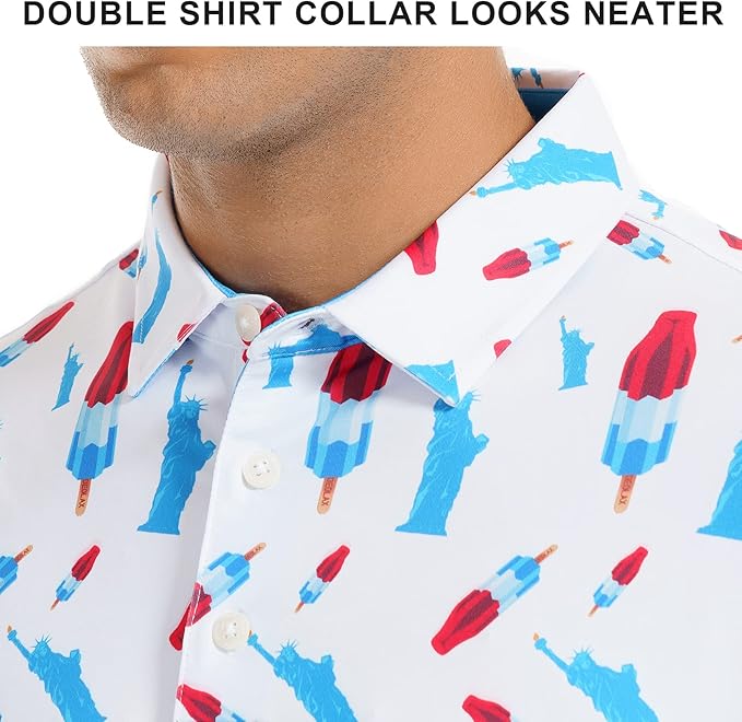 DEOLAX Mens Polo Shirts Fashion Print Mens Golf Shirt Dry Fit Mens Golf Polo Short Sleeve Quick Dry Funny Golf Shirt for Men