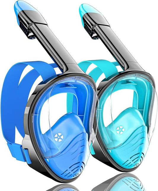 QingSong Full Face Snorkel Mask for Adults, Snorkeling Gear with Camera Mount, 180 Degree Panoramic View Snorkel Set Anti-Fog Anti-Leak