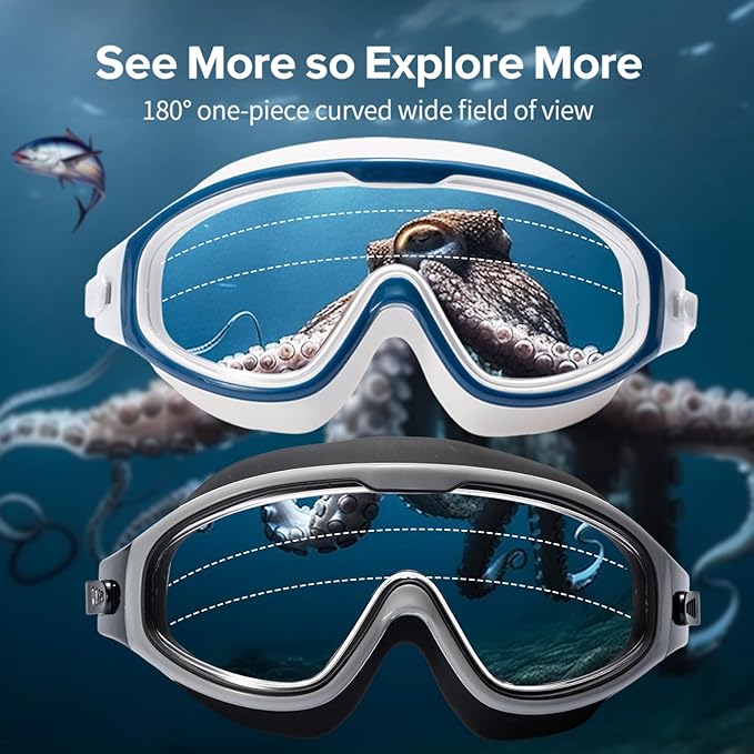 Adult Swimming Goggles,Leak-Proof,Anti-Fog Pool Glasses,Wide View Swim Goggles with Ear Plugs and Nose Clip