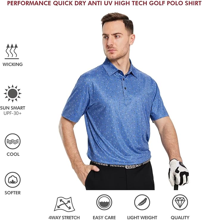 Men's Golf Polo Shirts Short Sleeve Striped Performance Moisture Wicking Dry Fit Golf Shirts for Men