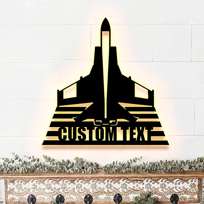 Personalized Fighter Aircraft Metal Wall Art LED Light, Custom Aviation Signs With LED Lights, Fighter Pilot Gift, Outdoor Decor, Wall Hanging, Home Decor, Birthday Xmas Gift