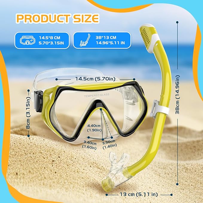 Snorkeling Gear, Dry Snorkel Set180° Panoramic Wide View,Anti-Fog Scuba Diving Mask, Professional Snorkeling Gear for Free Breathing, Swimming, Diving