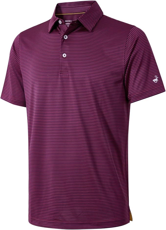 Mens Golf Shirt Moisture Wicking Dry Fit Performance Sport Short Sleeve Striped Golf Polo Shirts for Men