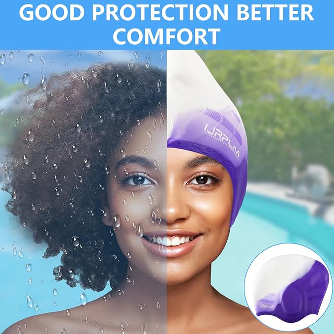 Swim Cap Long Hair,Silicone Swimming Caps with 3D Ear Cover,Waterproof Adult Swim Hats Bathing Caps for Women Men,Keep Your Hair Dry